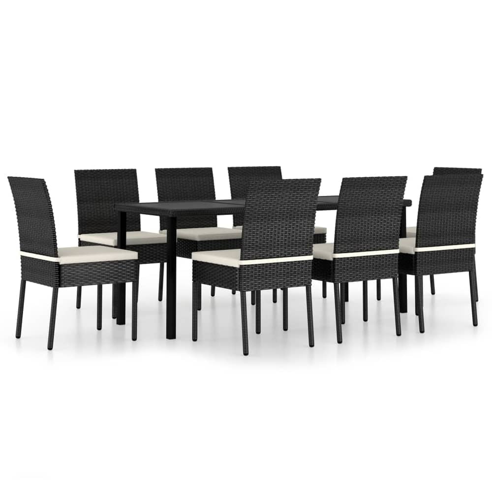 Vidaxl 9 Piece Garden Dining Set Poly Rattan Black