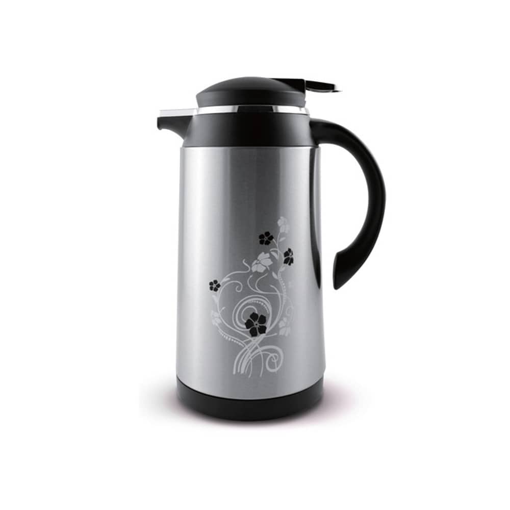 Homeway Vacuum Flask, Silver & Black With Flower Pattern 1.3Liter Hw1182-Vf