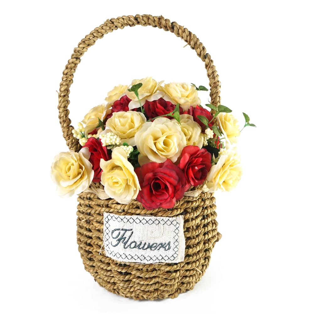 Flower in Cane Hangle Brown Basket