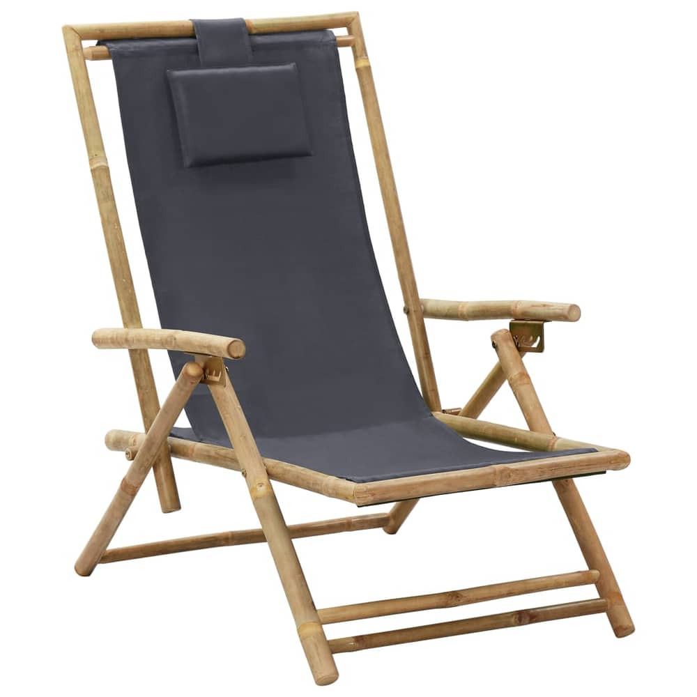 vidaXL Reclining Relaxing Chair Dark Grey Bamboo and Fabric vidaXL Reclining Relaxing Chair Dark Grey Bamboo and Fabric