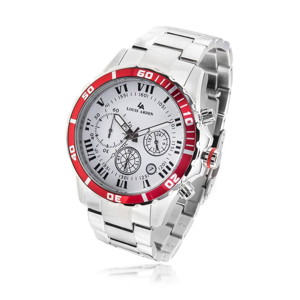 Louis Arden Men's Stainless Steel Analog Watch - LA1957M-PNP-WHT-RED