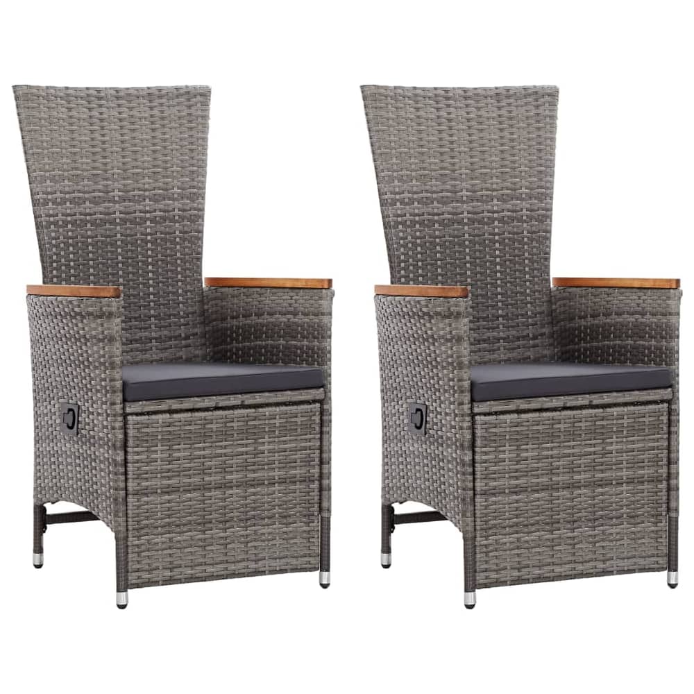 vidaXL Reclining Garden Chairs 2 pcs with Cushions Poly Rattan Grey vidaXL Reclining Garden Chairs 2 pcs with Cushions Poly Rattan Grey