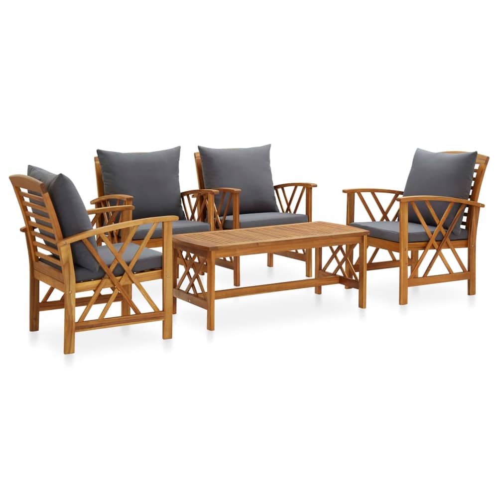 vidaXL 5 Piece Garden Lounge Set with Cushions Solid Acacia Wood vidaXL 5 Piece Garden Lounge Set with Cushions Solid Acacia Wood