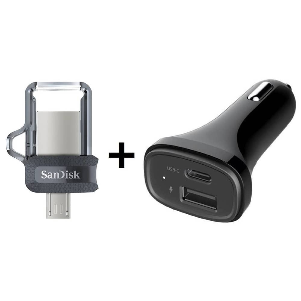 Sandisk SDDD3016GG46 Ultra Dual Drive Type C USB Flash Drive 16GB + Xcell CC490C Car Charger With Type C Port
