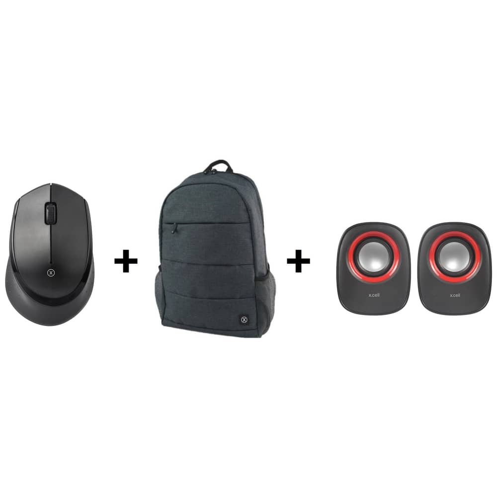Xcell M200WL Wireless Comfort Mouse + BP200 Laptop Backpack 15.6inch + SP101 Wired Desktop Speaker
