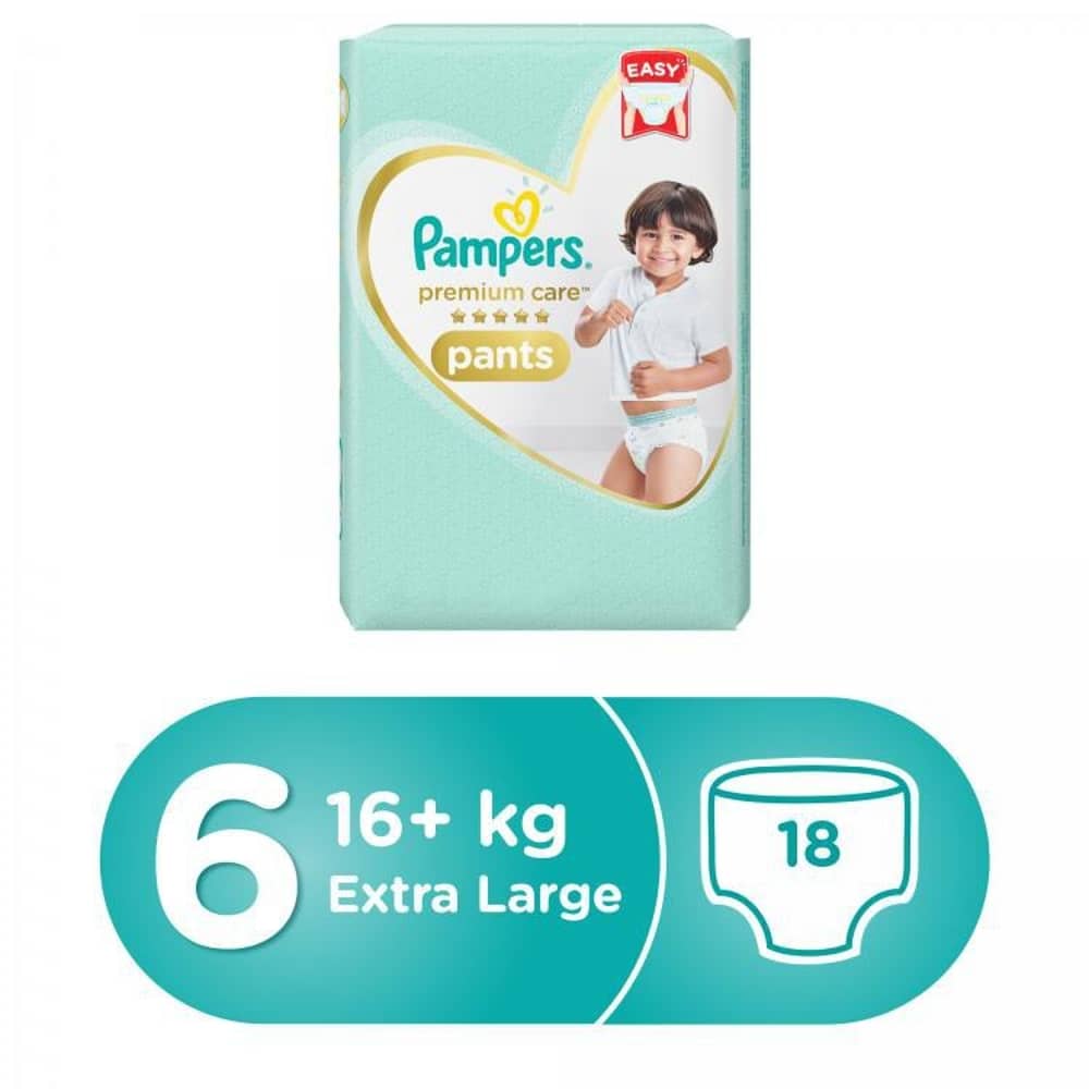 Pampers Premium Care Pants Diapers, Size 6, Extra Large, >16kg, Carry Pack, 18 Count