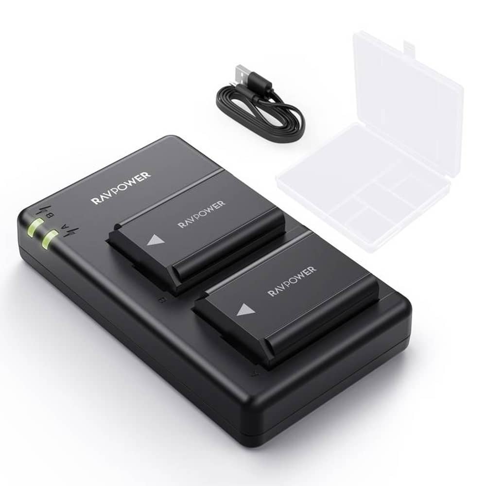 Ravpower Np-fw50 Camera Battery Charger Set With Moistureproof Case Compatible For Sony Cameras (2-pack, Versatile Charging Option, 1100mah) - Black