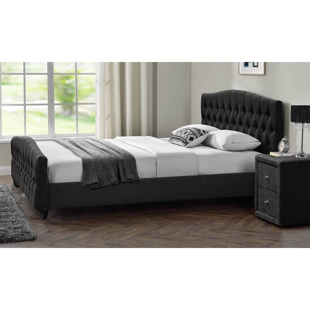 Chesterfield Linen or Velvet Bed Frame King Bed with Mattress Light Grey