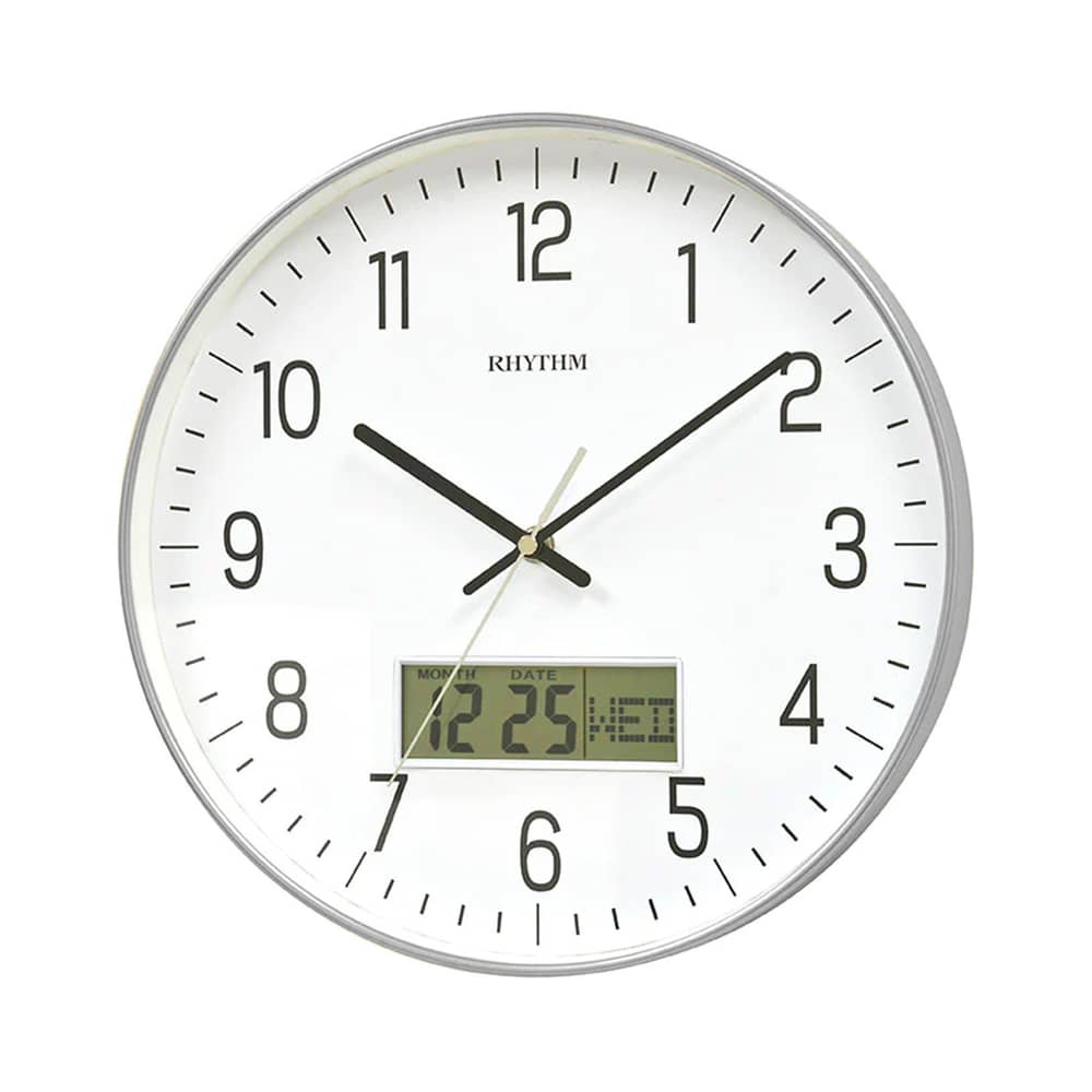 Rhythm Wall Clock CFG723NR19, Analog Clock & LCD Display with Day & Date Display Rhythm Wall Clock CFG723NR19, Analog Clock & LCD Display with Day & Date Display