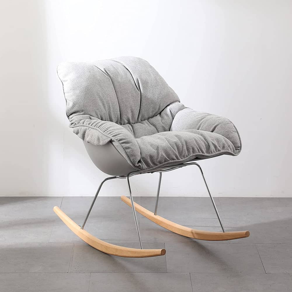 Daamudi Kai Rocking Chair, Modern Nordic Lounge Chair, Lazy Chair With Soft Fabric Cushion Grey Daamudi Kai Rocking Chair, Modern Nordic Lounge Chair, Lazy Chair With Soft Fabric Cushion Grey