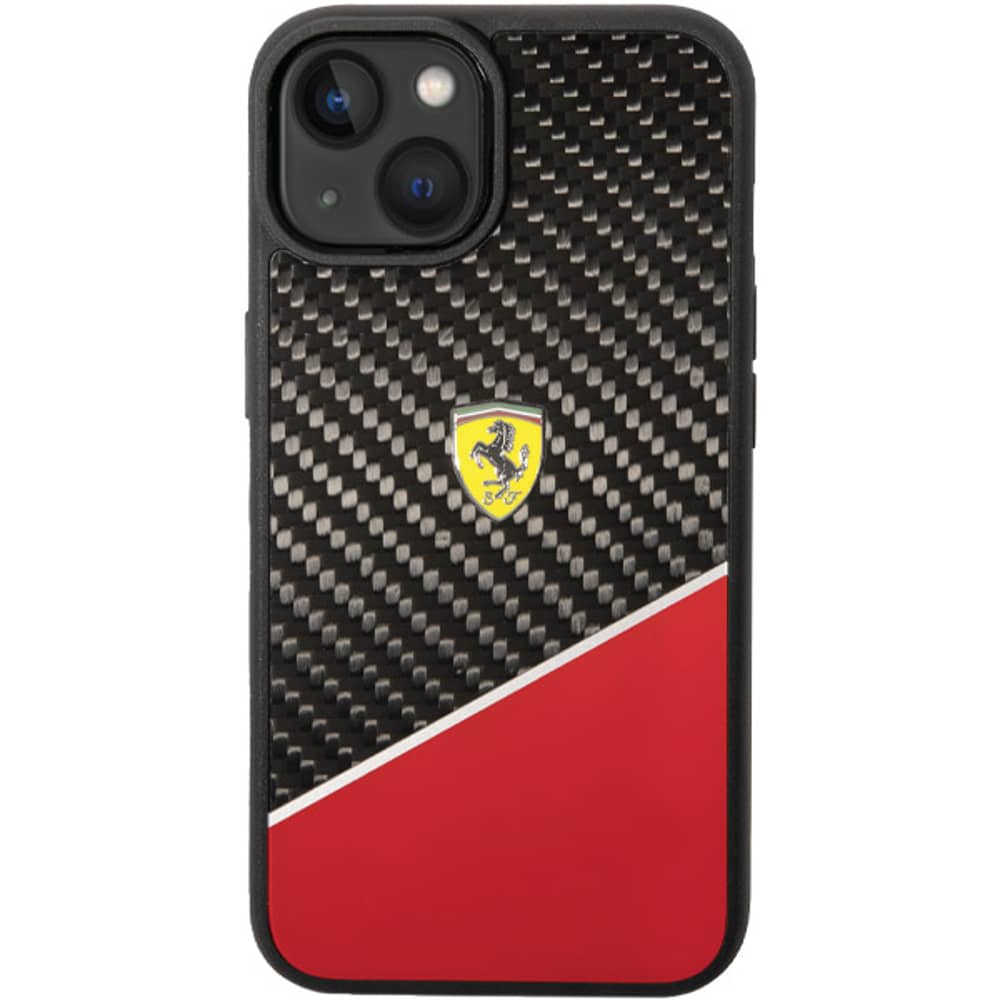 Ferrari Bimaterial Carbon Case Red With Silver Stripe iPhone 14 Plus