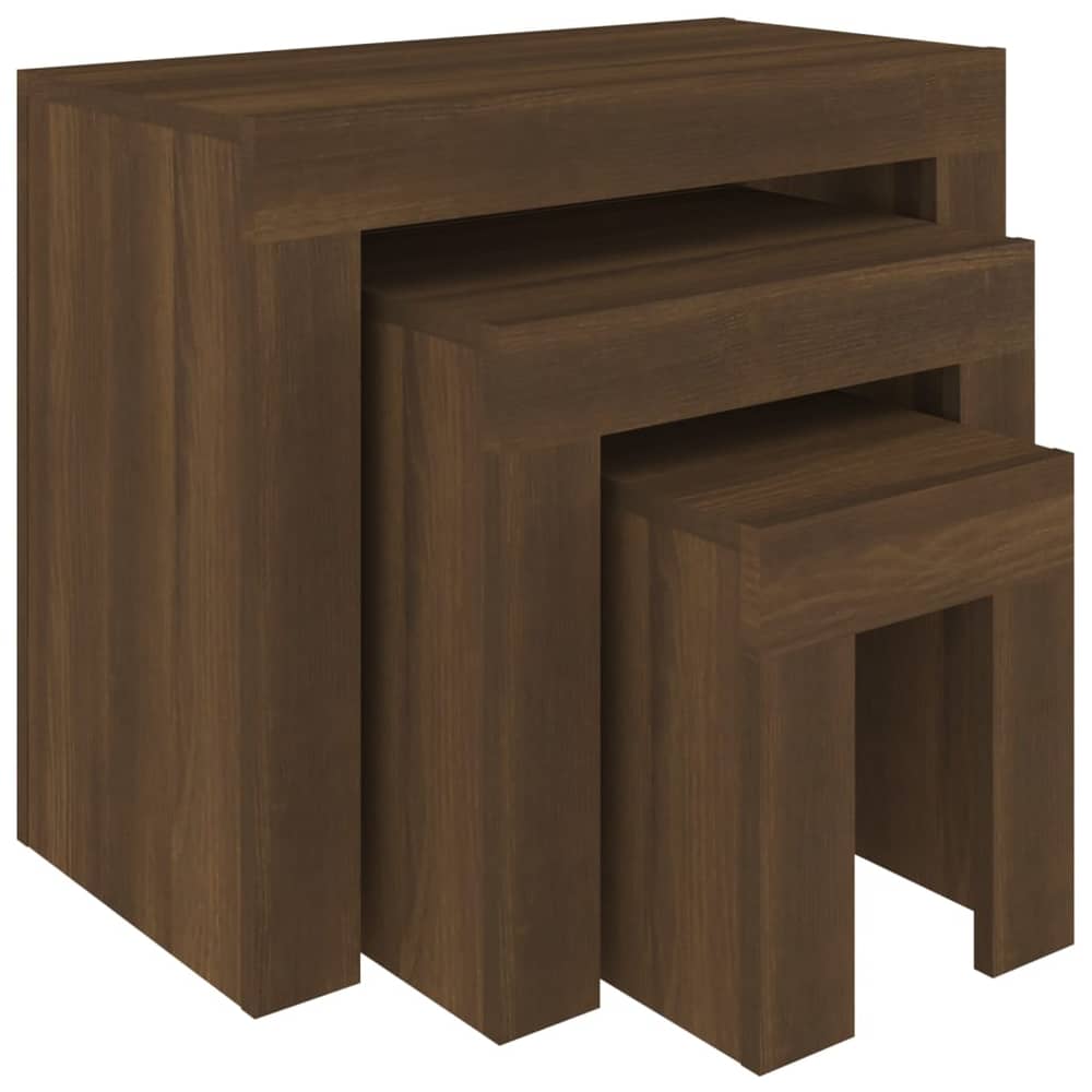 vidaXL Nesting Coffee Tables 3 pcs Brown Oak Engineered Wood vidaXL Nesting Coffee Tables 3 pcs Brown Oak Engineered Wood