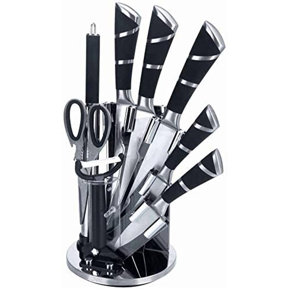 Dessini 9 Pcs Kitchen Knife Set With 360° Rotating Acrylic Stand Dessini 9 Pcs Kitchen Knife Set With 360° Rotating Acrylic Stand