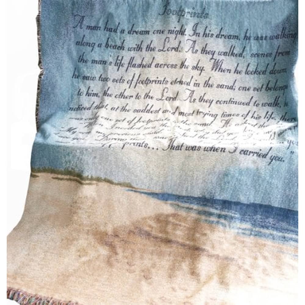Manual Woodworker Manual Inspirational Collection 50 X 60-Inch Tapestry Throw With Poem, Footprints In The Sand