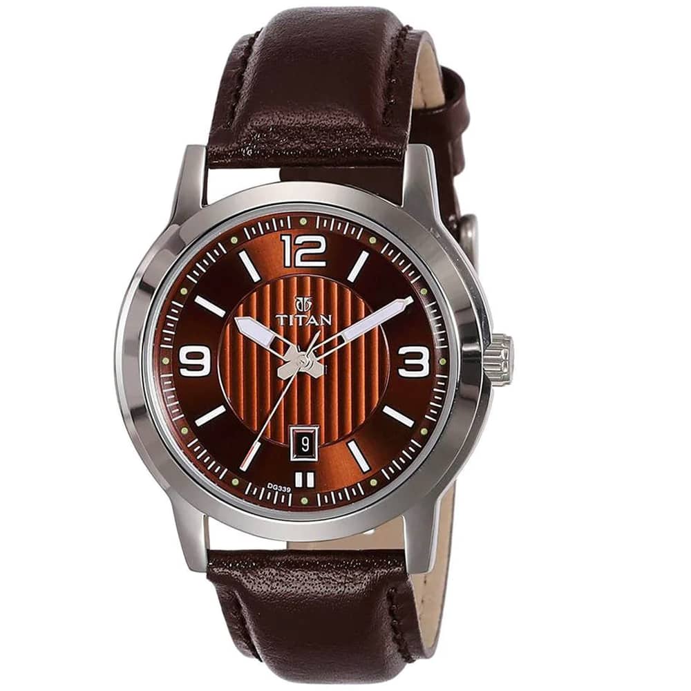 Titan, 1730SL03, Mens Watch Classique Collection Analog, Brown Dial Brown Leather Band