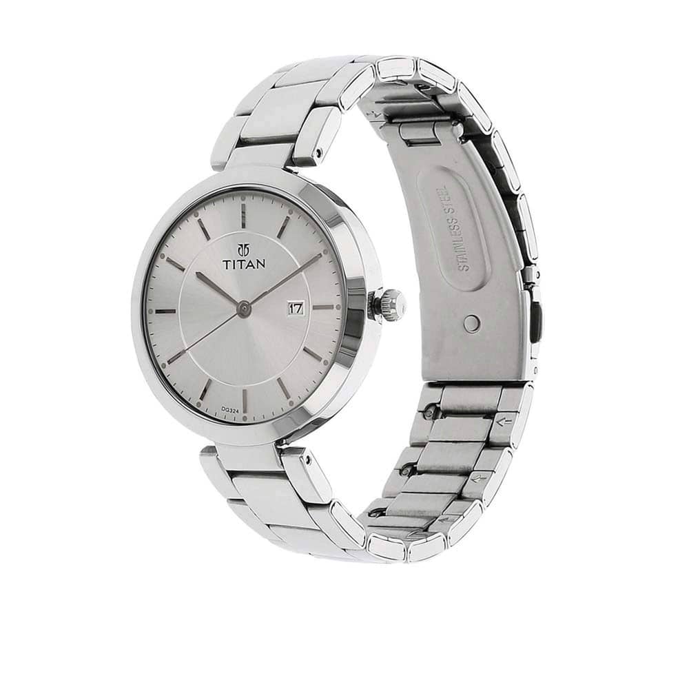 Titan, 2480SM07, Womens Watch Work wear Collection Analog, Silver Dial Silver Stainless Band