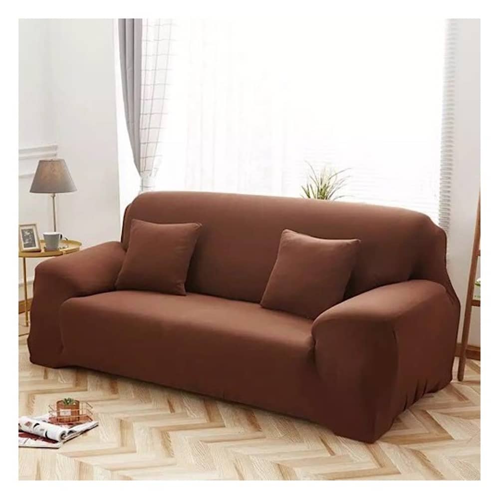 Two Seater Sofa Cover Plain Brown 145-185cm