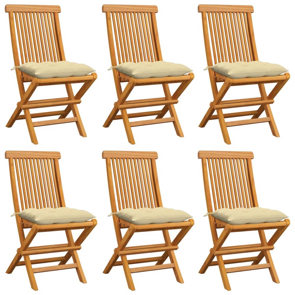 vidaXL Garden Chairs with Cream White Cushions 6 pcs Solid Teak Wood vidaXL Garden Chairs with Cream White Cushions 6 pcs Solid Teak Wood
