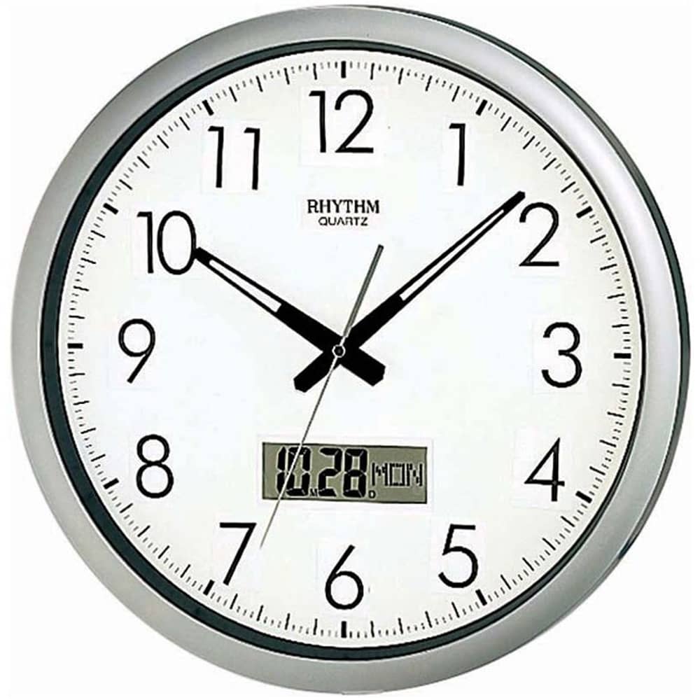 Rhythm Wall Clock CFG702NR19, With LCD Calendar & Silent Silky Move