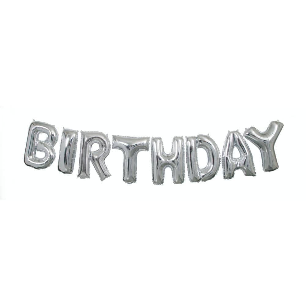Unique- Happy Birthday Silver Foil Balloon Letter Banner Kit 14in Unique- Happy Birthday Silver Foil Balloon Letter Banner Kit 14in