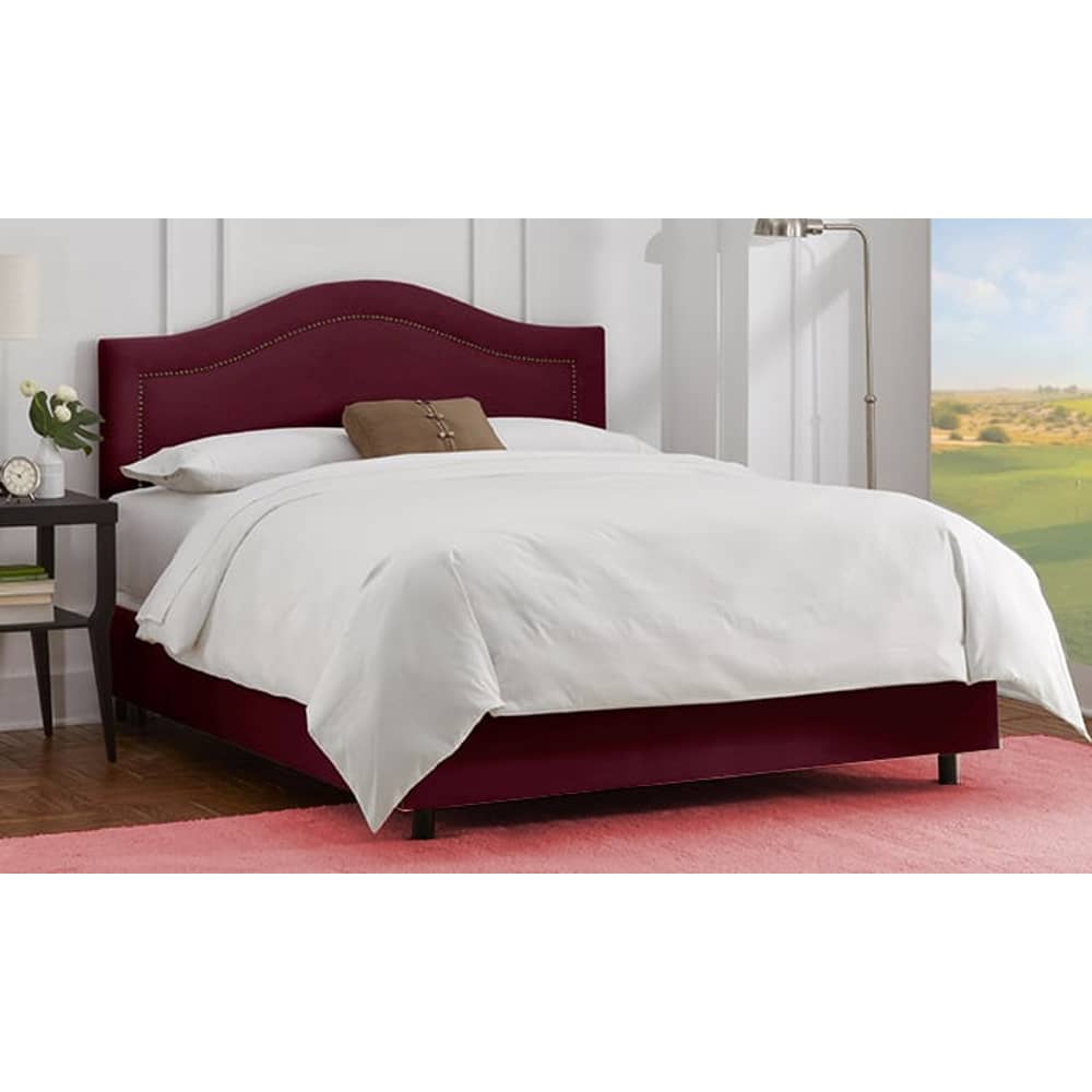 Velvet White Inset Nail Button Bed King Burgundy