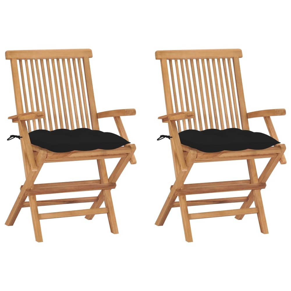 vidaXL Garden Chairs with Black Cushions 2 pcs Solid Teak Wood vidaXL Garden Chairs with Black Cushions 2 pcs Solid Teak Wood