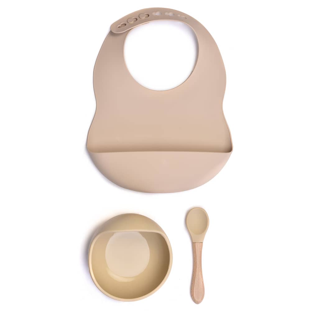 Milk It Baby Sandy Beige Bib & Bowl Set, MI-BBSB005 100% Food Grade Silicone Set