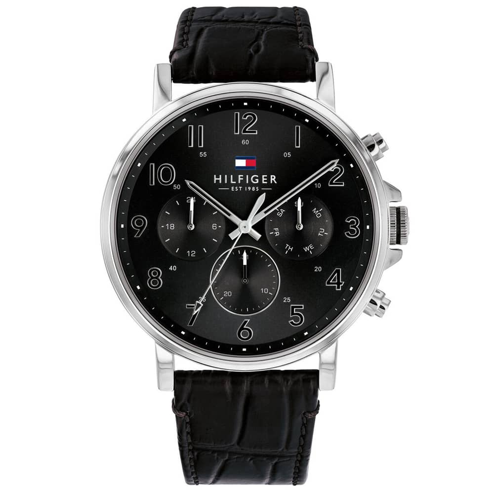 Tommy Hilfiger Daniel Black Leather Watch For Men 1710381 Tommy Hilfiger Daniel Black Leather Watch For Men 1710381