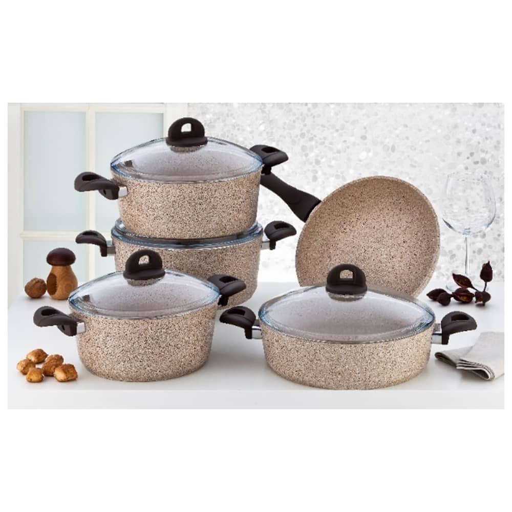 Penguen Grand 9pcs Granite Cookware Set Creamy Penguen Grand 9pcs Granite Cookware Set Creamy