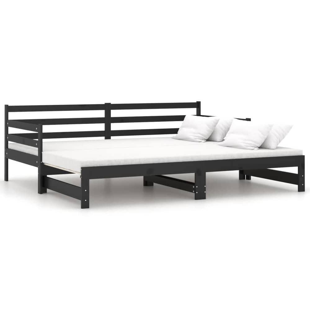 Vidaxl Pull-out Day Bed Black Solid Pinewood 2x Vidaxl Pull-out Day Bed Black Solid Pinewood 2x