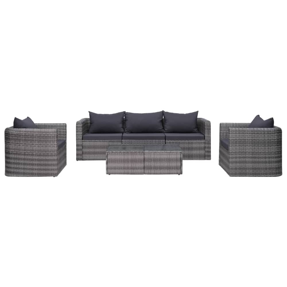 Vidaxl 6 Piece Garden Sofa Set With Cushions & Pillows Poly Rattan Grey