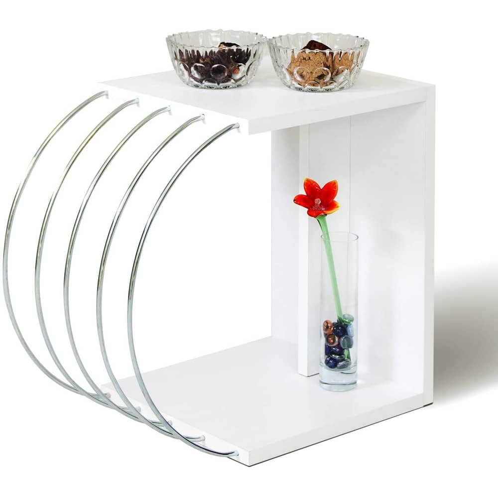 HomeCanvas Case End Table Living Room Made In Turkey Side Table (White-Chrome)