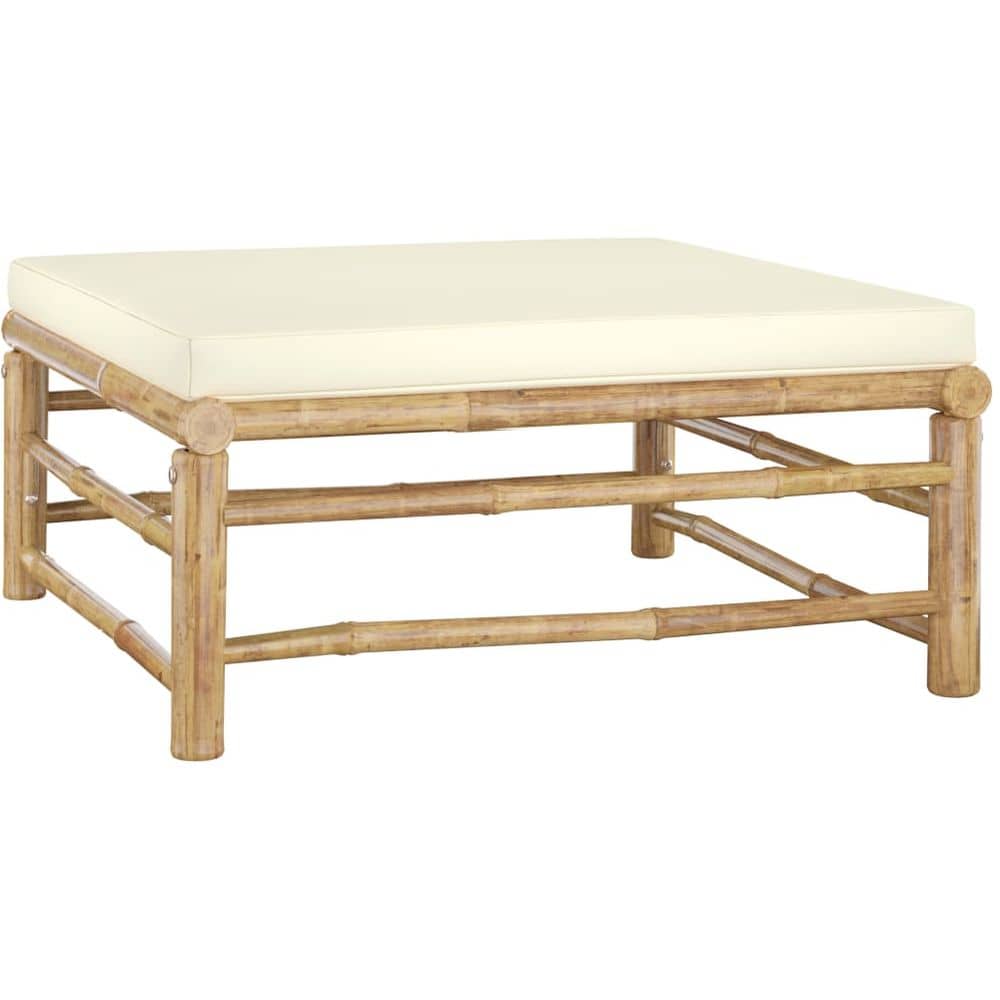 Vidaxl Garden Footrest With Cream White Cushion Bamboo