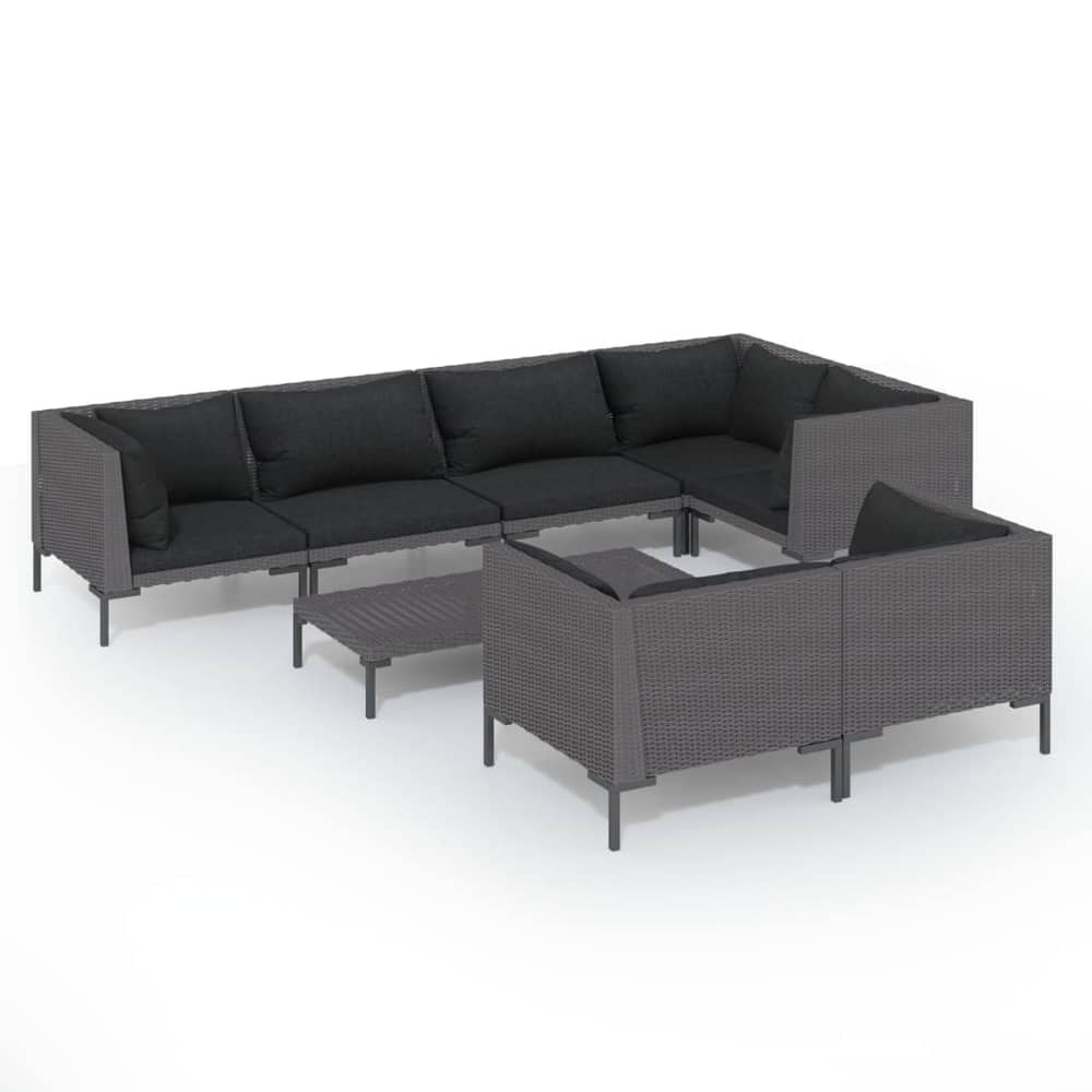 vidaXL 8 Piece Garden Lounge Set with Cushions Poly Rattan Dark Grey vidaXL 8 Piece Garden Lounge Set with Cushions Poly Rattan Dark Grey
