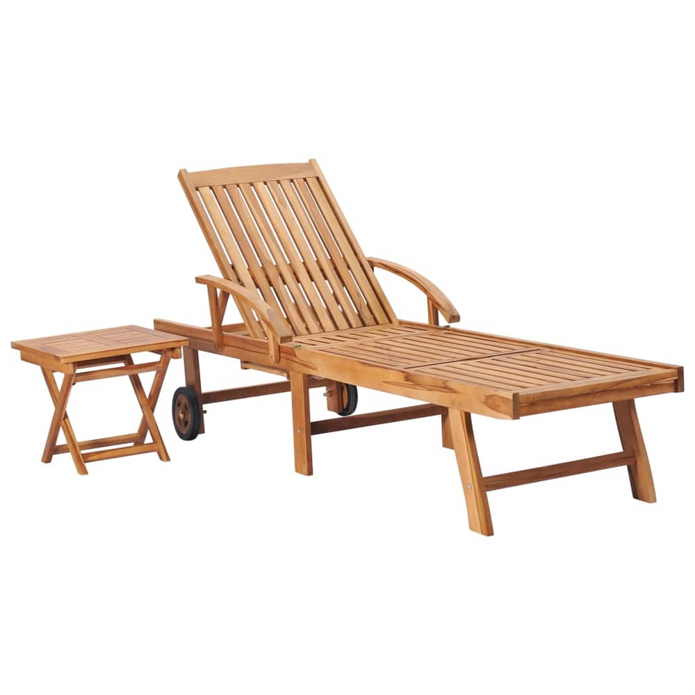 Vidaxl Sun Lounger With Table Solid Teak Wood Vidaxl Sun Lounger With Table Solid Teak Wood