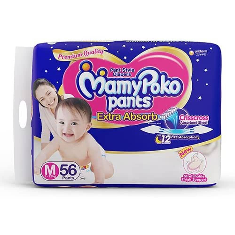 Mamypoko Diaper Pants Extra Absorb, Size Medium, 4-8 Kg (56 Counts)