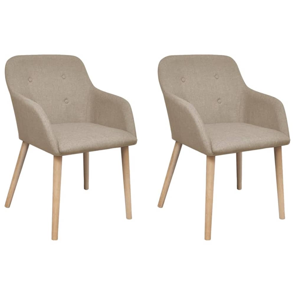 vidaXL Oak Indoor Fabric Dining Chair Set 2 pcs with Armrest Beige vidaXL Oak Indoor Fabric Dining Chair Set 2 pcs with Armrest Beige