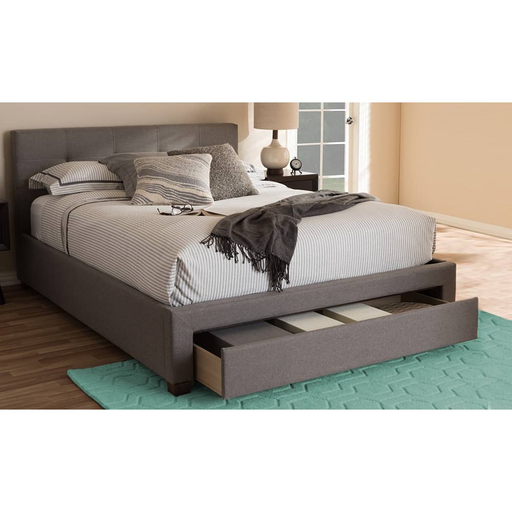 Contemporary Fabric Storage Platform Bed Queen Bed with Mattress Beige
