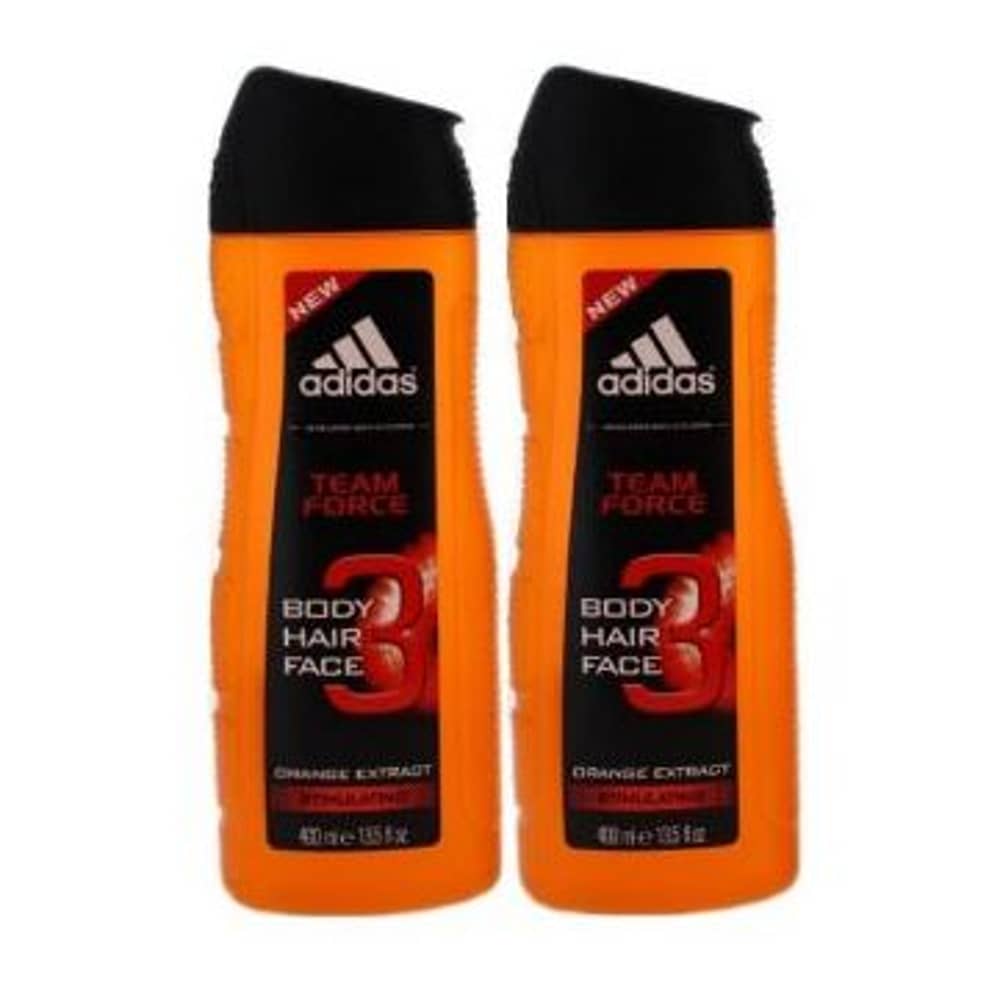 Adidas 3-In-1 Team Force Orange Extract Hair Face And Body Shower Gel 400ml Pack 0f 2