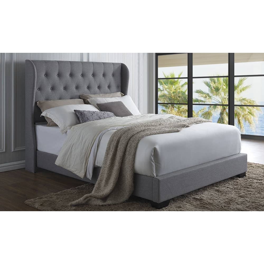 DG Casa Exeter Grey Linen Wingback Bed King Bed with Mattress Grey DG Casa Exeter Grey Linen Wingback Bed King Bed with Mattress Grey