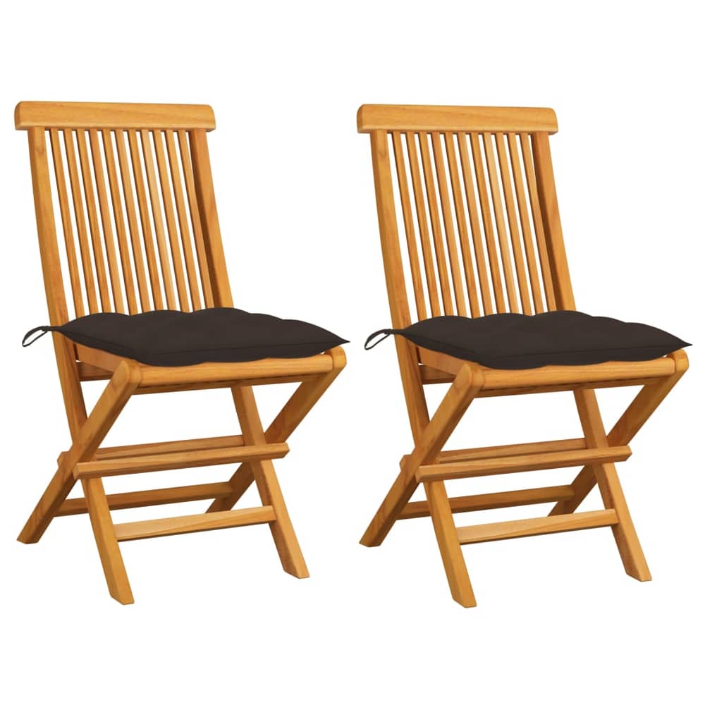 vidaXL Garden Chairs with Taupe Cushions 2 pcs Solid Teak Wood vidaXL Garden Chairs with Taupe Cushions 2 pcs Solid Teak Wood