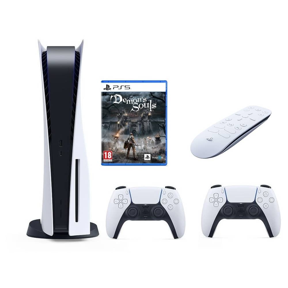 Sony PlayStation 5 Console + PS5 DualSense Wireless Controller + PS5 Media Remote + PS5 Demon’s Souls Game Sony PlayStation 5 Console + PS5 DualSense Wireless Controller + PS5 Media Remote + PS5 Demon’s Souls Game