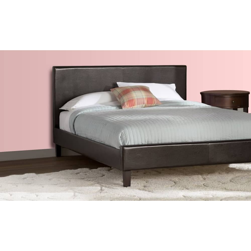 Modern Faux Leather Platform Bed Super King with Mattress Brown