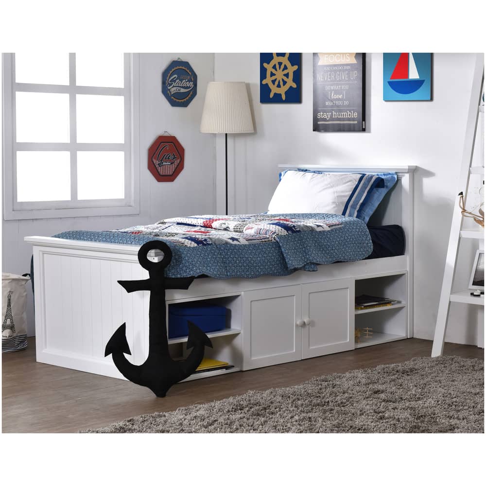 MooBoo Tuck Me In Tight 90cm White Single Storage Bed With Foam Mattress