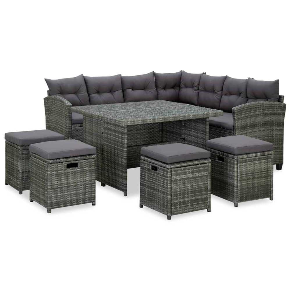 vidaXL 6 Piece Garden Lounge Set with Cushions Poly Rattan Grey vidaXL 6 Piece Garden Lounge Set with Cushions Poly Rattan Grey