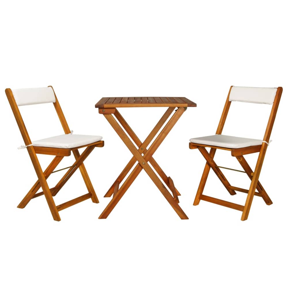 vidaXL 3 Piece Folding Bistro Set with Cushions Solid Acacia Wood vidaXL 3 Piece Folding Bistro Set with Cushions Solid Acacia Wood