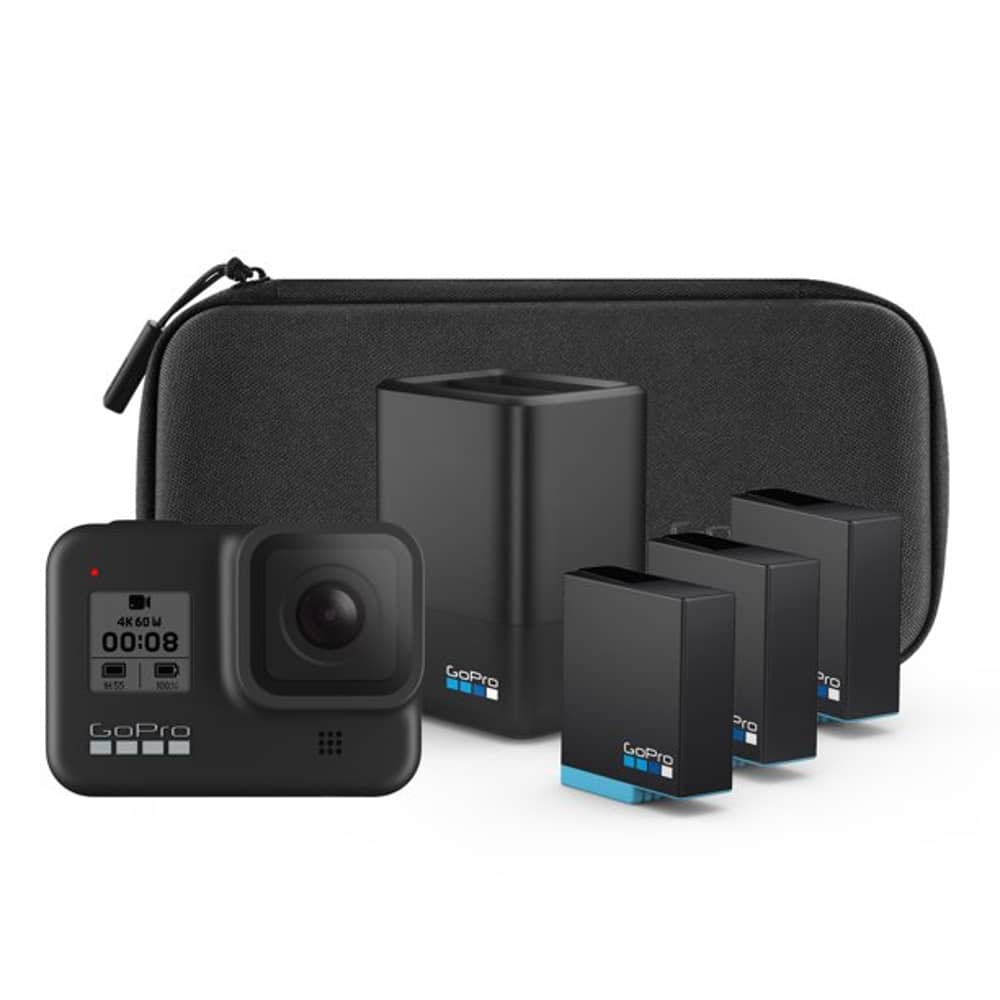 GoPro HERO8 Black Action Camera Bundle with Dual Battery Charger & Bonus Battery - Includes 3 Total Batteries GoPro HERO8 Black Action Camera Bundle with Dual Battery Charger & Bonus Battery - Includes 3 Total Batteries