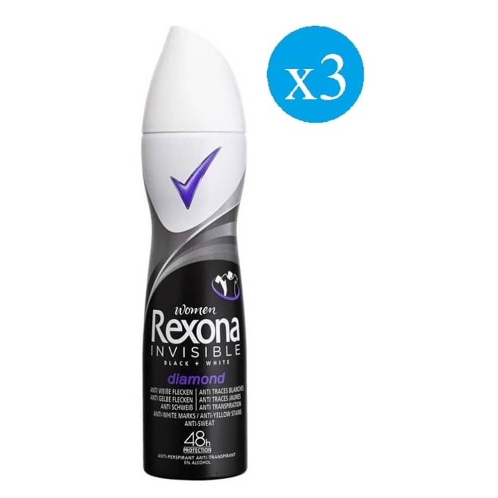 Rexona Invisible Black + White Diamond Deodorant Spray For Women 200mlx3 Bundle Offer