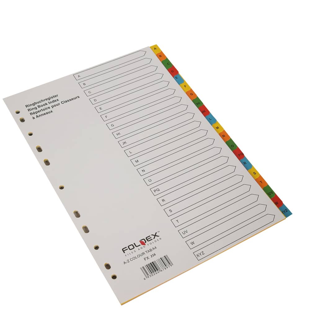 Foldex FX216 Divider A-Z Colour Tab PVC W/A-Z A4 Foldex FX216 Divider A-Z Colour Tab PVC W/A-Z A4