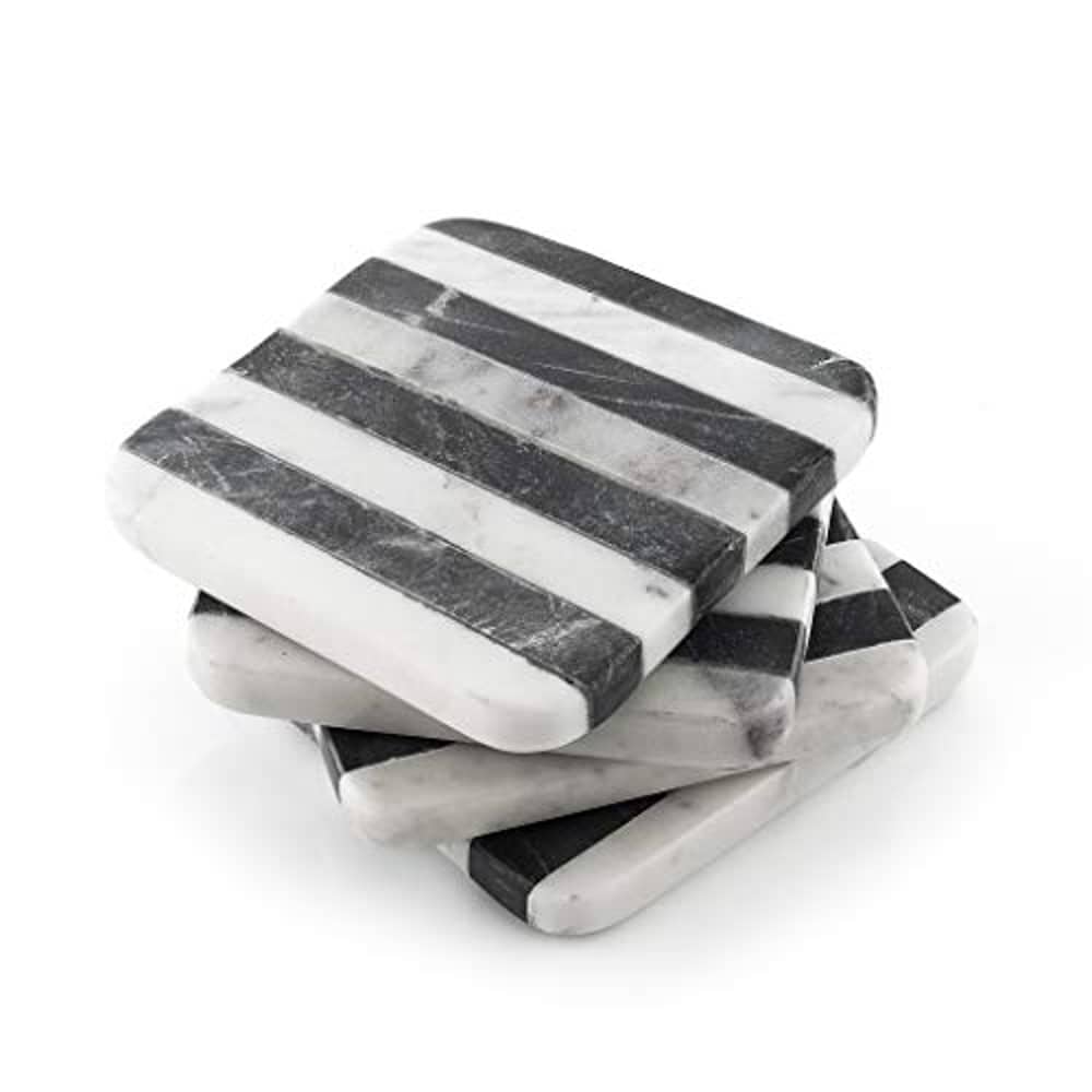 Thirstystone Old Hollywood Square B&W Striped Marble Coasters (Set Of 4), Multicolor Thirstystone Old Hollywood Square B&W Striped Marble Coasters (Set Of 4), Multicolor
